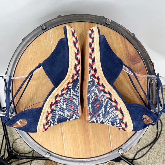 Cabi Isla Suede Beaded Wedge Espadrille Sandals Size 6 Shoes Navy Blue.  NWOT. - Picture 9 of 16